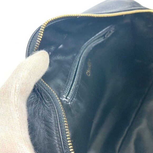 CHANEL vintage Bicolole Clutch Bag Makeup Pouch Cosmetics Pouch Leather Black - Picture 10 of 13